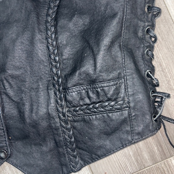 Extreme Biker USA Black Leather Motorcycle Vest LV221 Womens Large - Picture 6 of 7